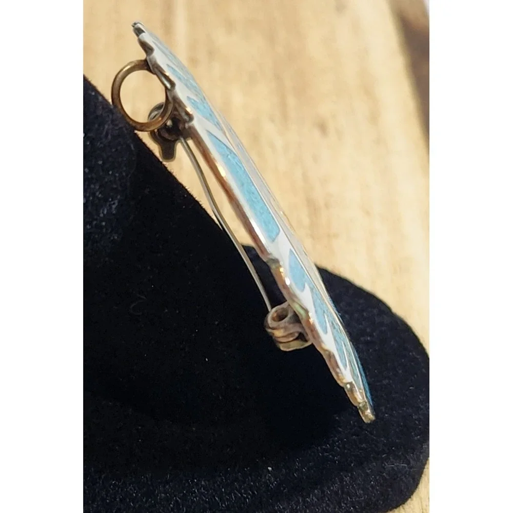 Vintage‎ Sterling Silver & Turquoise Aztec Mayan Signed Alpaca Brooch Pendant
